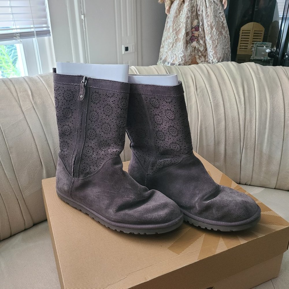 Ugg boots charcoal suede perf lo pro